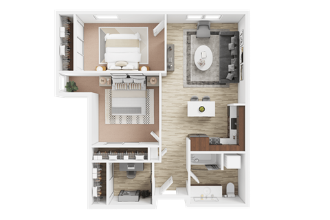 Floor plan for 2 beds, 1 bath, 846 sqft